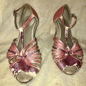 Pink Peep-Toe Sparkle Heels – Size 7.5, 3-Inch Heel, Leather Upper & Suede Sole
